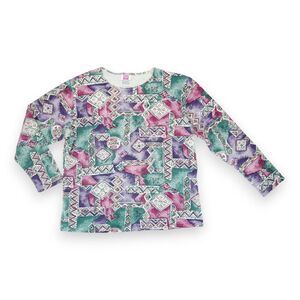 Vtg 90's Hanes Her Way Women's‎ Long Sleeve T Shirt Aztec Tribal Size Large